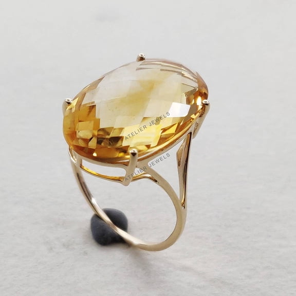 14K Gold Natural Citrine Ring: Oval Brio Cut, November Birthstone