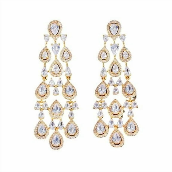 14K Gold Natural Crystal Chandelier Earrings for Women,Dainty Moissanite Tassel Style Long Drop Earrings,Luxury Jewelry Gift for Her