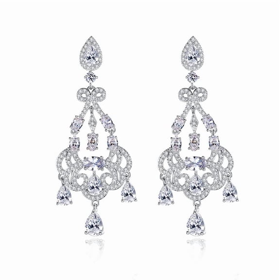 14K Gold Natural Crystal Chandelier Earrings for Women,Vintage Style Water Drop Crystal Long Dangle Earrings,Fashion Jewelry Gift for Her