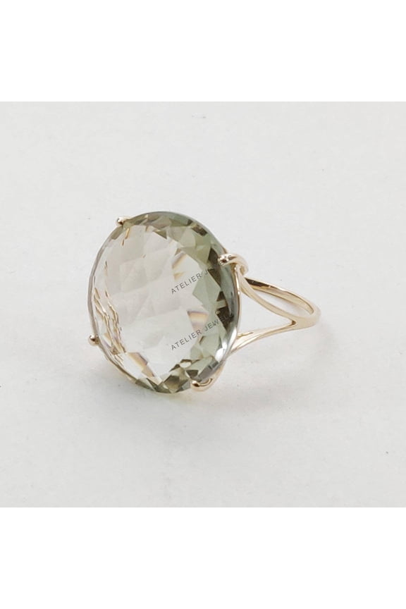 14K Gold Natural Green Amethyst Ring: February Birthstone Statement Jewelry