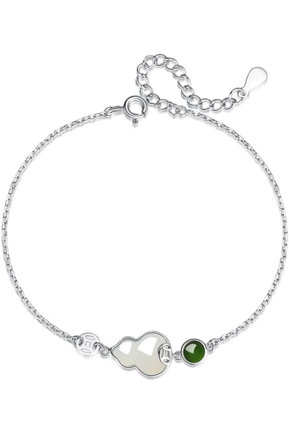 14K Gold Natural Jade Bracelet, Good Luck Calabash Jade Bracelet - Perfect Birthday and Mother's Day Gift for Mom, Wife and Girlfriend