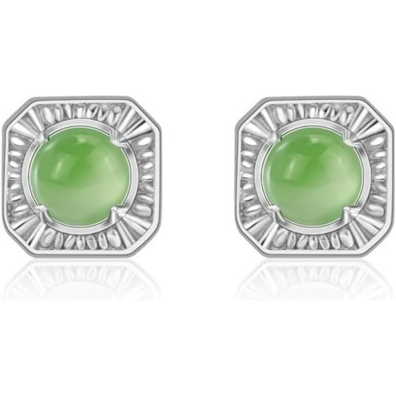 14K Gold Natural Jade Square and Round Stud Earrings, Real Jade Earrings, Elegant Jade Jewelry Gift for Her Sophistication