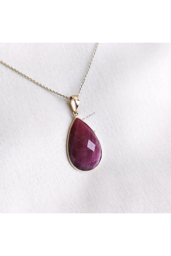 14K Gold Natural Pear Ruby Pendant Pendant- July Birthstone