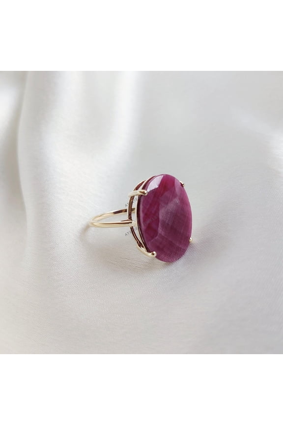 14K Gold Natural Ruby Ring, 14K Solid Yellow Gold Ruby Ring, July Birthstone Ring, Natural Ruby Jewelry, Statement Gemstone Ring