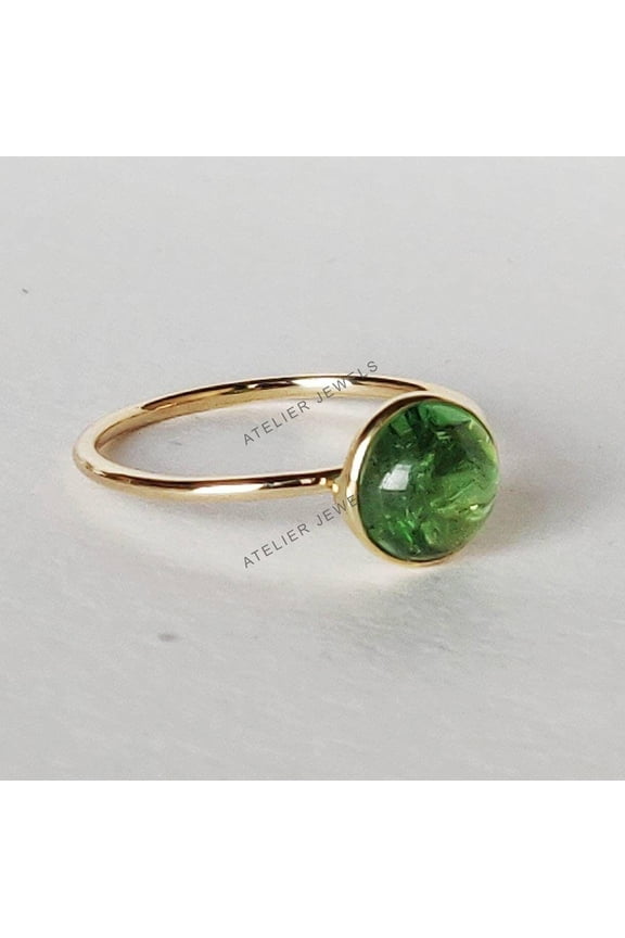 14K Gold Natural Tsavorite Ring: Minimalist January Birthstone