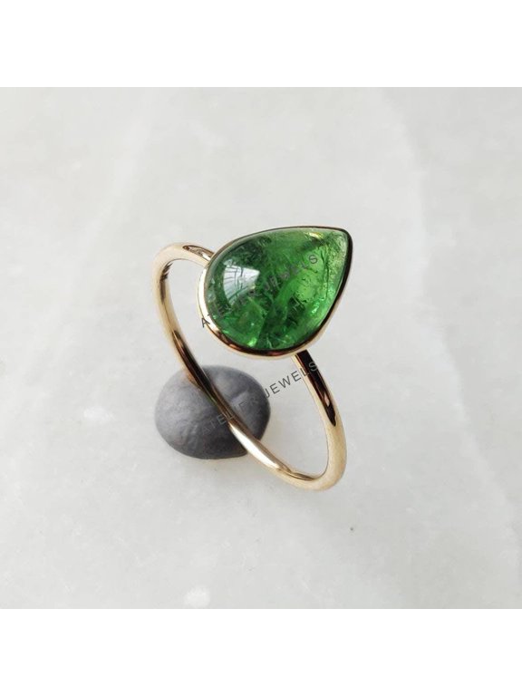14K Gold Natural Tsavorite Ring, Natural Green Garnet 14k Solid Yellow Gold Ring, January Birthstone, Dainty Ring, Tsavorite Jewelry