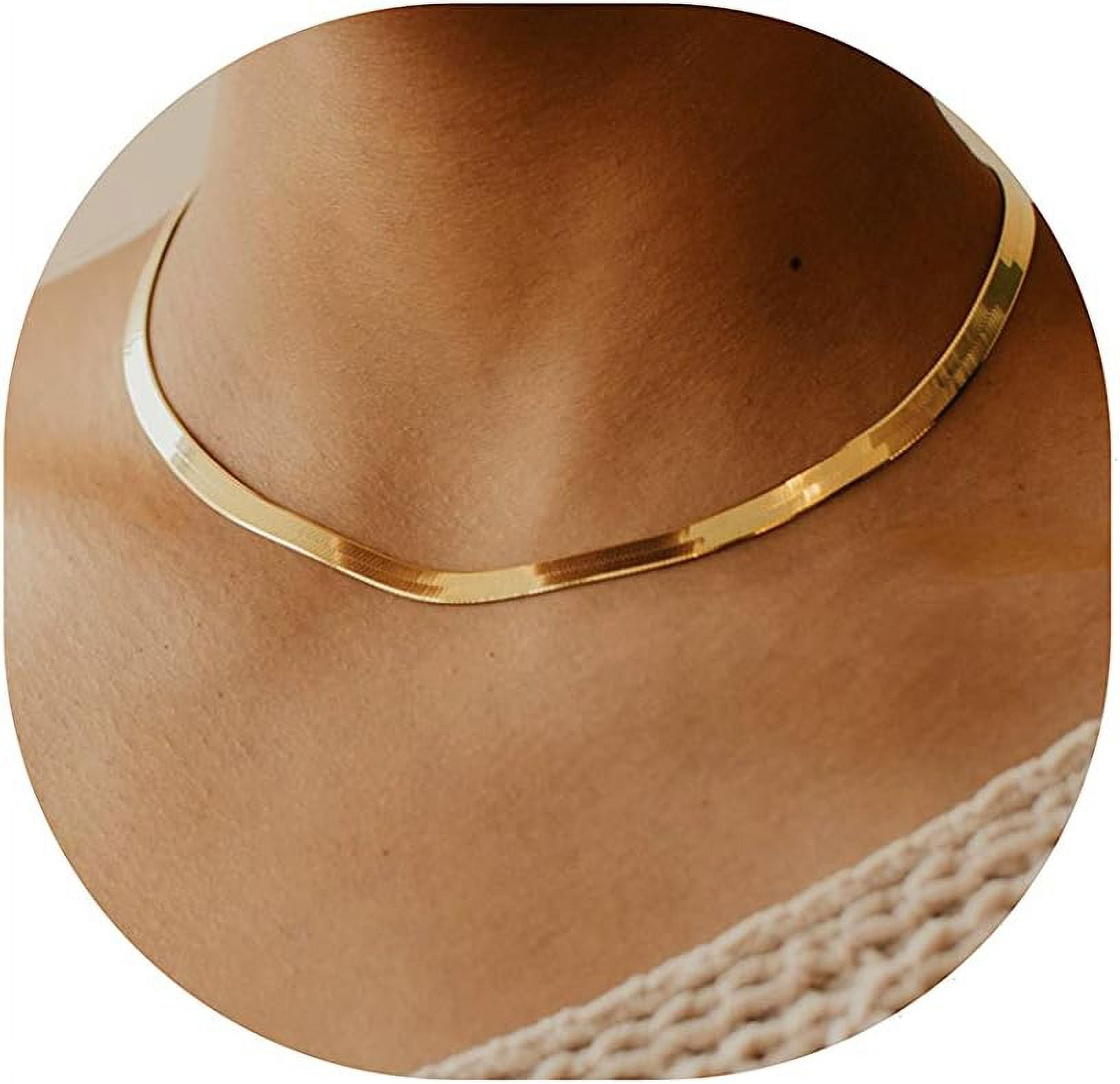 14K Gold Necklaces for Women, Dainty Gold Herringbone Choker Necklace