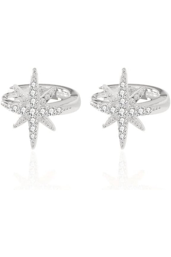 14K Gold Octagon Star Earrings with Moissanite Polaris Accents - Unforgettable Gift for Love Celebrations