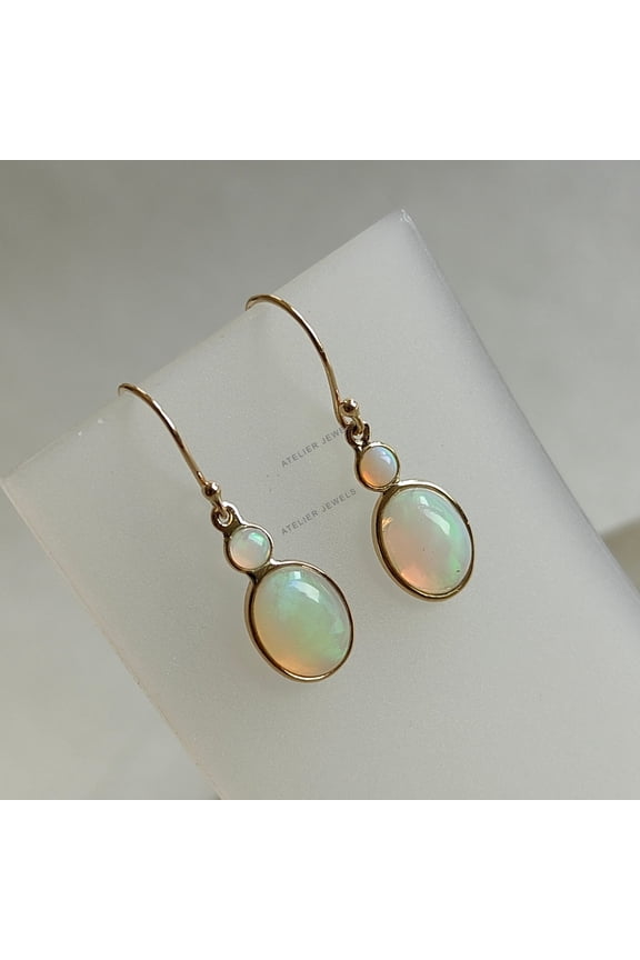 14K Gold Opal Earrings, Natural Ethiopian Opal Earrings, 14k Solid Yellow Gold Earrings, October Birthstone, Dainty earrings, Gift For her