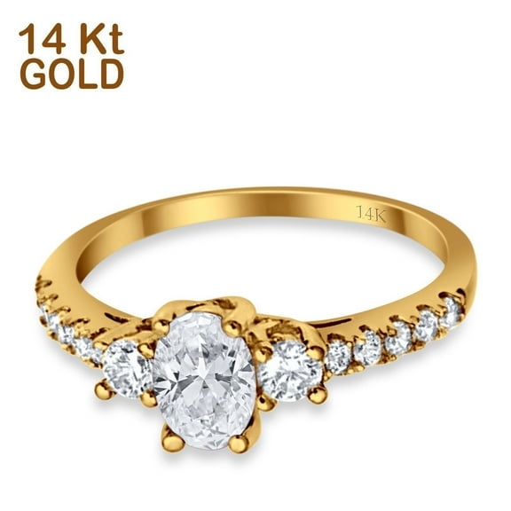 14K Gold Oval Accent Wedding Ring Simulated Cubic Zirconia Size 5