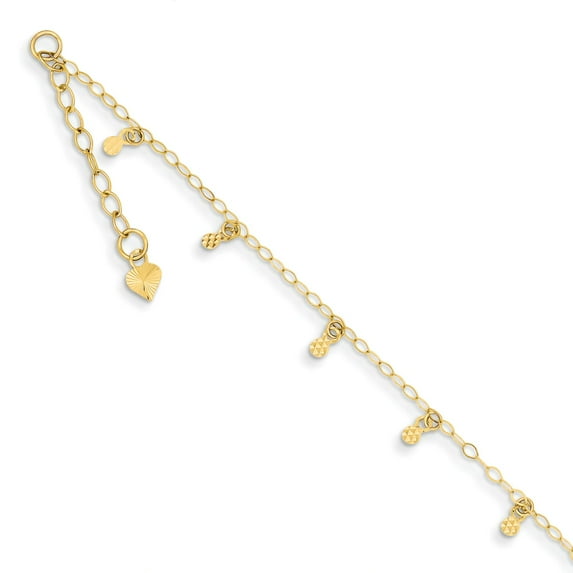 14K Gold Oval Chain Diamond Cut Dots Anklet With 1" Exention Jewelry 10"