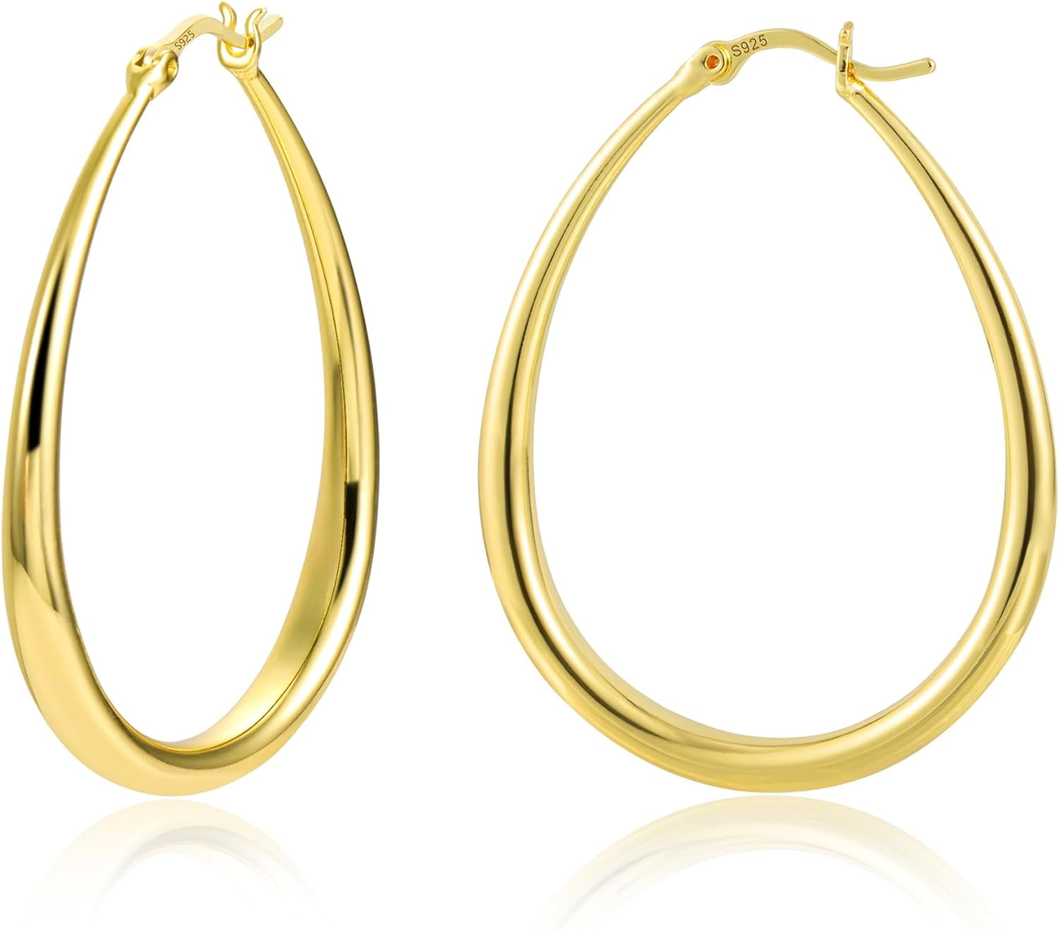 ZXB JEWELERY 14K Gold Oval Hoop Earrings for Women - Hypoallergenic Sterling Silver Post - Lightweight & Stylish Jewelry for Everyday Wear