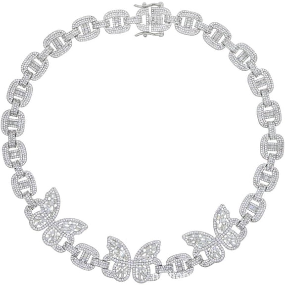 14K Gold Over 925 Silver 12mm Hip-Hop Necklace – Butterfly Moissanite Cuban Chain Design. A Stunning Gift for Those Who Adore Unique Elegance