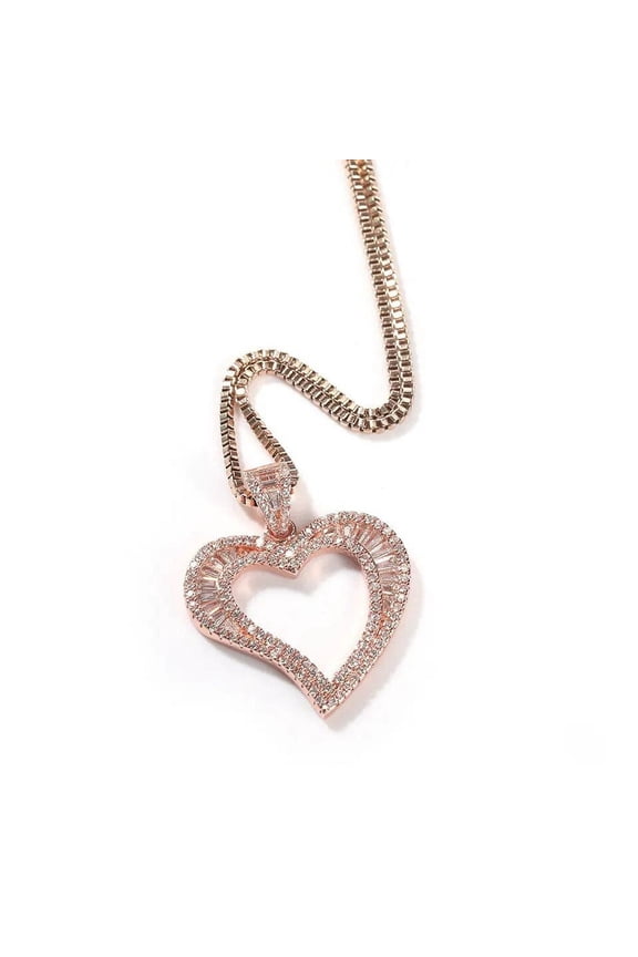 14K Gold Over Finish Simulated Diamond Iced Out Cute Heart Love Anniversary Charm Pendant Necklace, Birthday Gift, Christmas Gift, Easter