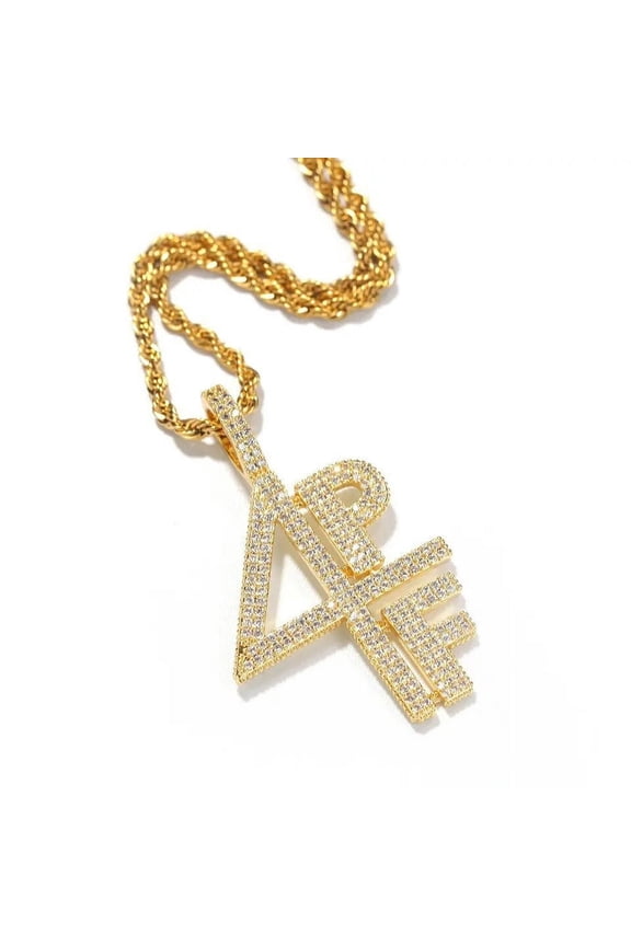 14K Gold Over Finish Simulated Diamond Iced Out Hip Hop 4PF Four Pockets Full Rapper Rich Custom Charm Pendant Necklace, Gift for him