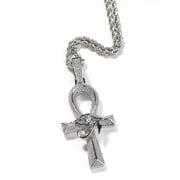 14K Gold Over Finish Simulated Diamond Iced out Bling Custom Eye Of Horus Egyptian Ankh Cross Charm Pendant Necklace, Free Rope Chain, Gift