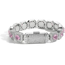 14K Gold Over S925 12mm Colorful Moissanite Ice Sugar Chain Bracelet with Flip Clasp, Unique Hip-Hop Style, Ideal Gift for Men