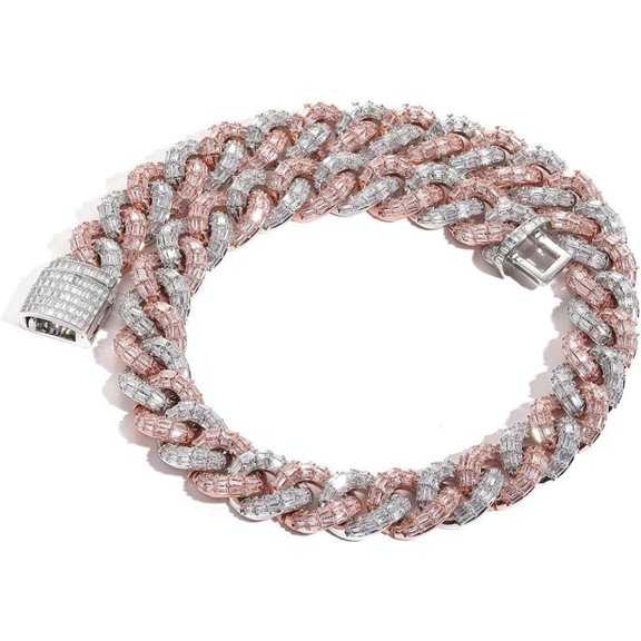 14K Gold Over S925 21mm Cuban Chain Necklace with Three Row T-Shaped Moissanite and Flip Clasp, Hip-Hop Style, Urban Trendsetter Gift