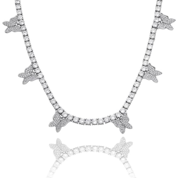 14K Gold Over S925 3mm Butterfly Design Jewelry, Micro-Inlaid Mossanite Women's Tennis Necklace, Effortless Grace for Her Delicate Neck,Gifts for Dad