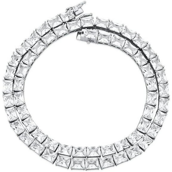 14K Gold Over S925 6mm Rectangular Radiant Cut Mossanite Jewelry, Hip-Hop Style Women's Tennis Necklace, A Dazzling Statement for Her,Dad Gift