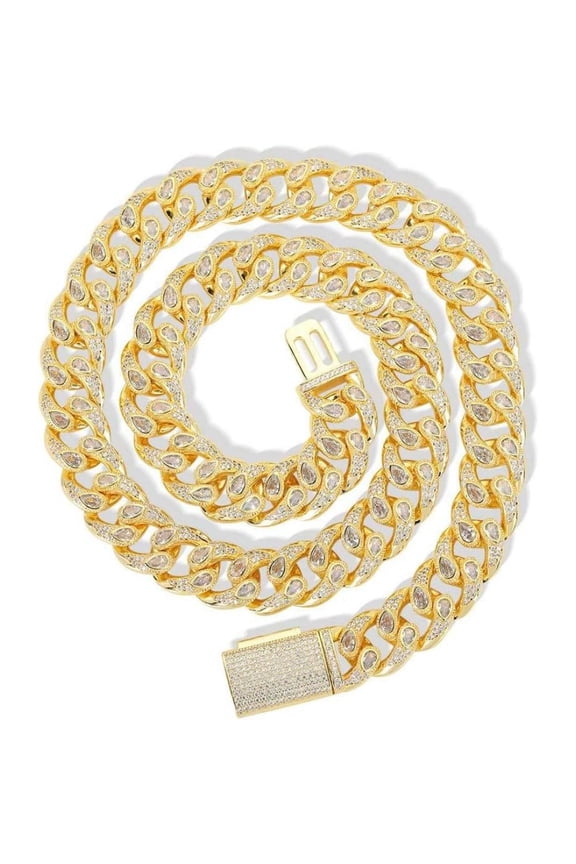 14K Gold Over S925 Eye Design Men's Hip-Hop Necklace with Micro-Pave Moissanite Cuban Chain, Street Style Bling Gift