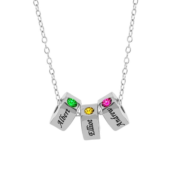 14K Gold Over Sterling Silver Personalized Ring Pendant with 3 Birthstones with an 18 inch Link Chain