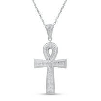 AFFY 14K Gold Over Sterling Silver Round Cut Natural Diamond Ankh Cross Pendant Necklace Along With 18" Chain For Men's (0.5 Cttw, J-K Color, I2-I3 Clarity)