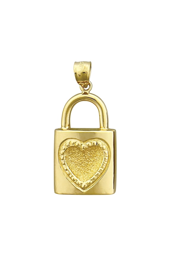 14K Gold Padlock Pendant with Stamped Heart