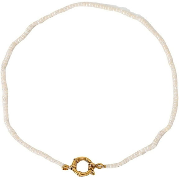 14K Gold Pearl Clavicle Necklace, OT Buckle Freshwater Pearl Beaded Necklace, Beautiful Women's Day, Birthday Gift for Wife,Girlfriend