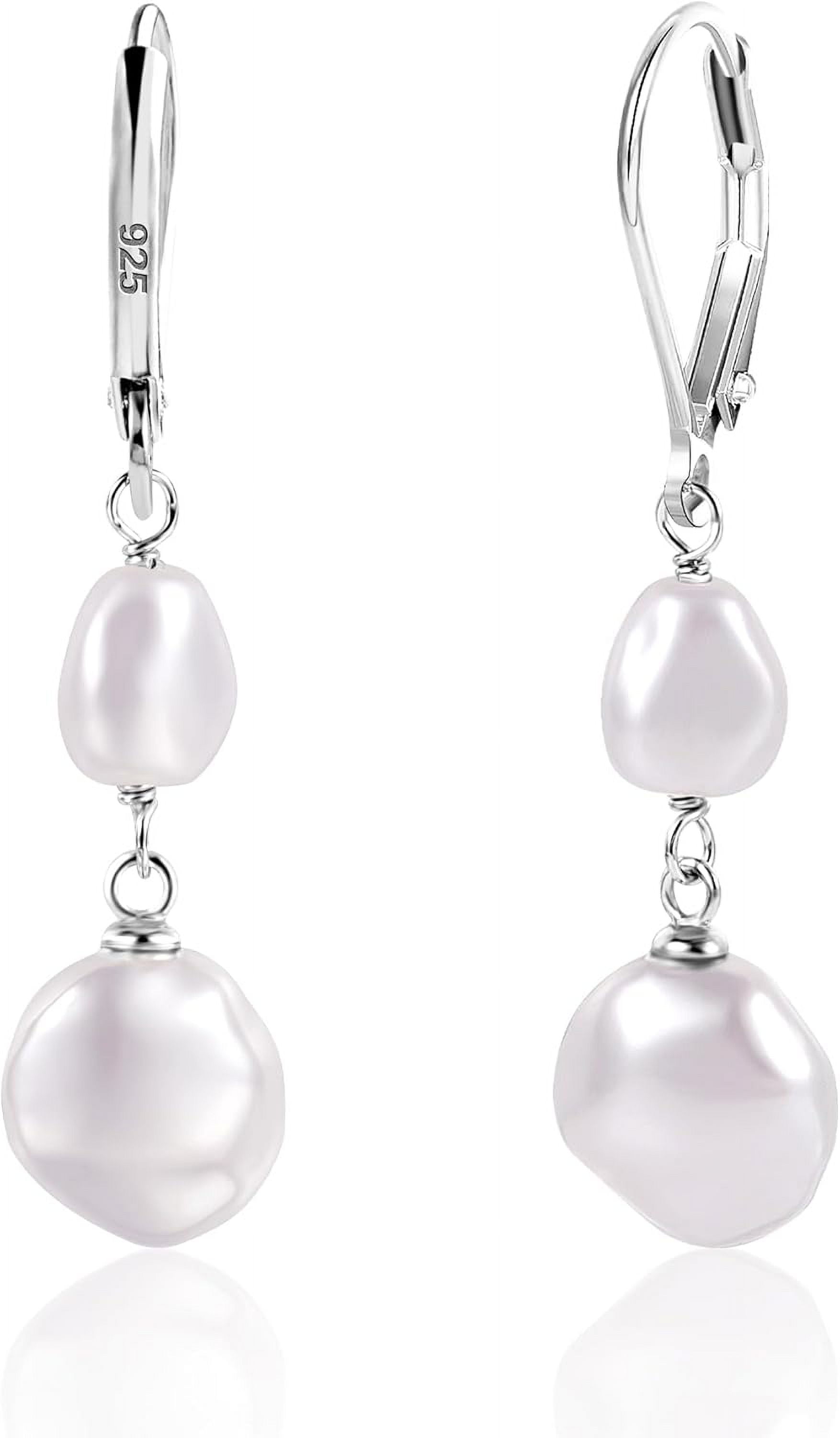 14K Gold Pearl Dangle Earrings for Women925 Sterling Silver Double