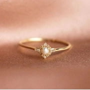 PINKCITYSHOPSTORE 14K Gold Pearl and Diamond Ring Dainty Pearl Ring, Vintage Minimalist Pearl Ring, Pearl Engagement Ring, June Birthstone Ring, Gift for Her