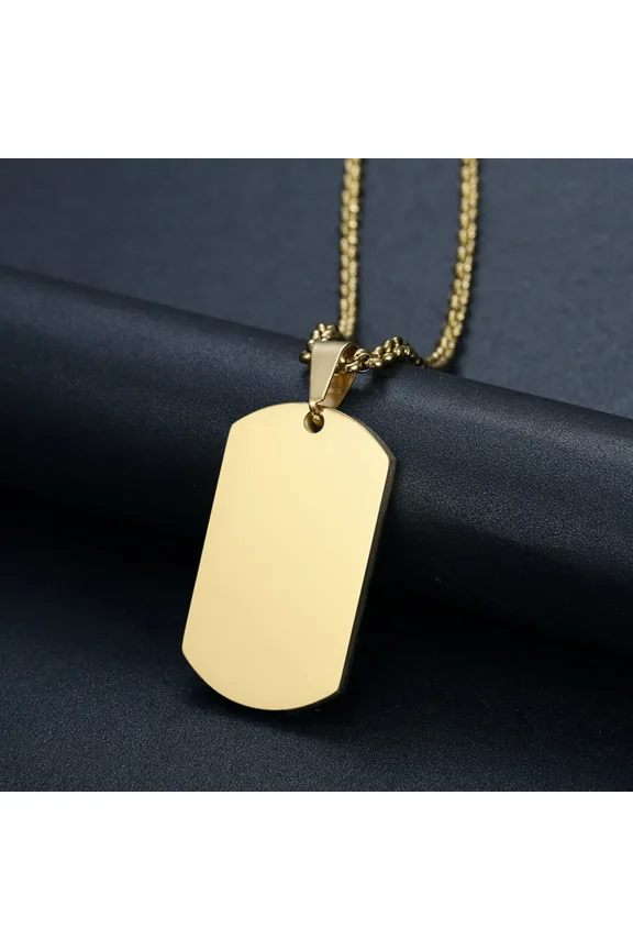 14K Gold Pendant Necklace Golden Color Blank Dog Tag Plate Army Biker Chain Necklace Man Woman