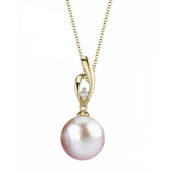 14K Gold Pink Freshwater Cultured Pearl & Diamond Lois Pendant Necklace - AAAA Quality