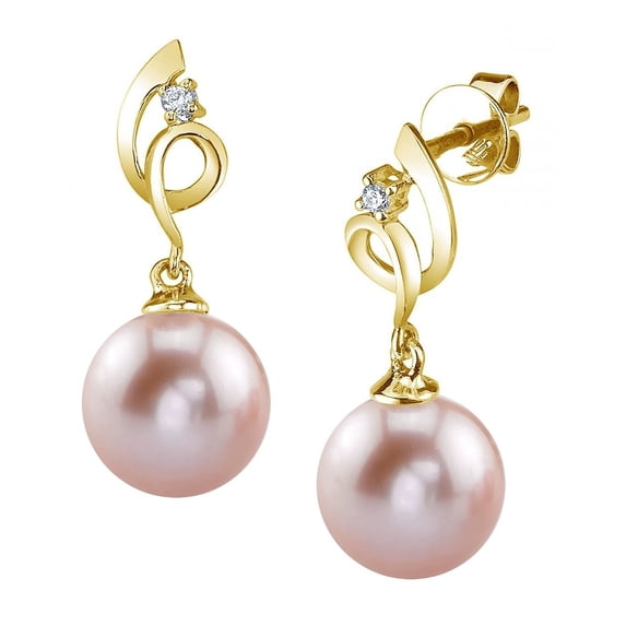 14K Gold Pink Freshwater Cultured Pearl & Diamond Symphony Earrings