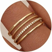 14K Gold Plated 1.3mm Thin Stackable Rings for Women - Minimalist Non Tarnish Half Cubic Zirconia Band Rings - Dainty Trendy Statement Stacking Rings Set Size 6-10