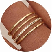 14K Gold Plated 1.3mm Thin Stackable Rings for Women - Minimalist Non Tarnish Half Cubic Zirconia Band Rings - Dainty Trendy Statement Stacking Rings Set Size 6-10