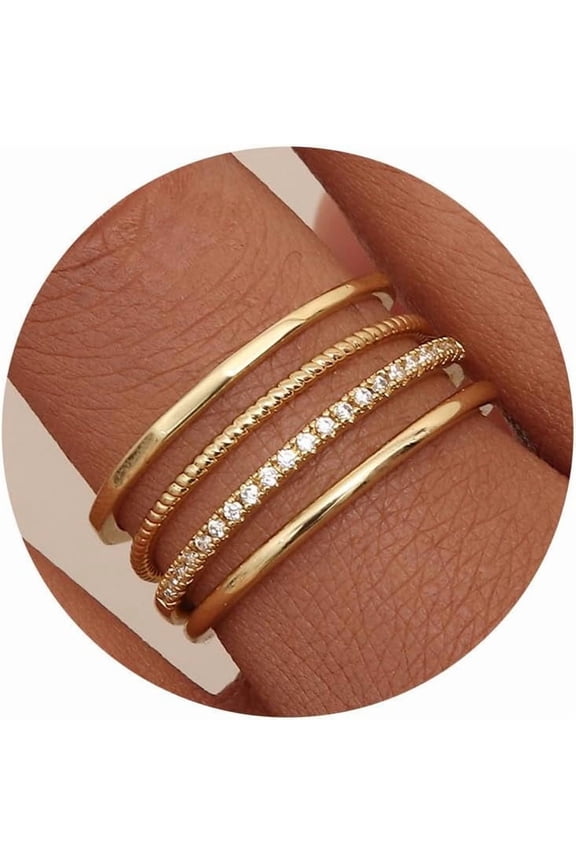 14K Gold Plated 1.3mm Thin Stackable Rings for Women - Minimalist Non Tarnish Half Cubic Zirconia Band Rings - Dainty Trendy Statement Stacking Rings Set Size 6-10