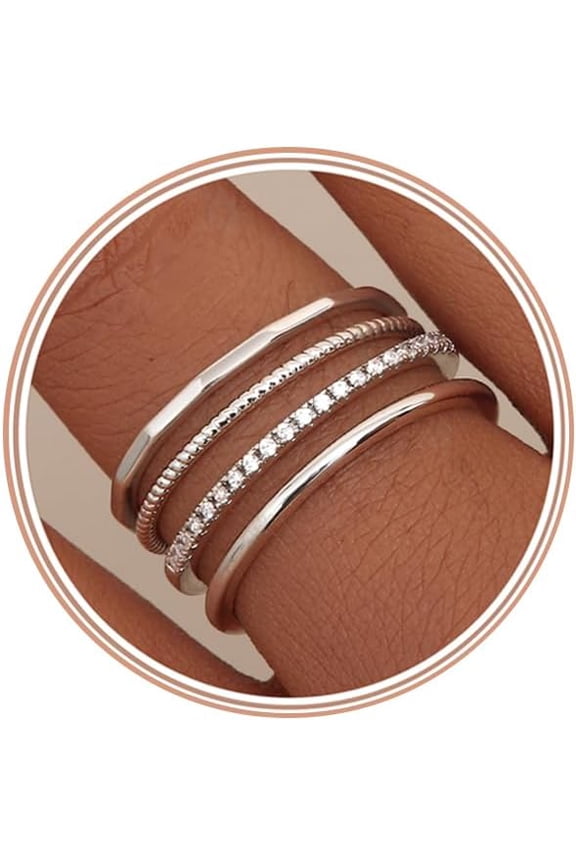14K Gold Plated 1.3mm Thin Stackable Rings for Women - Minimalist Non Tarnish Half Cubic Zirconia Band Rings - Dainty Trendy Statement Stacking Rings Set Size 5-10