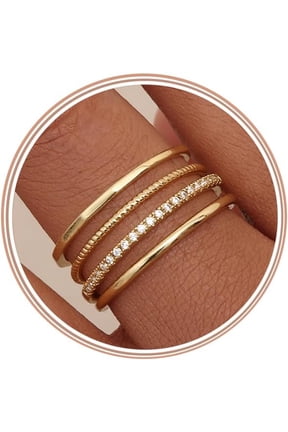 14K Gold Plated 1.3mm Thin Stackable Rings for Women - Minimalist Non Tarnish Half Cubic Zirconia Band Rings - Dainty Trendy Statement Stacking Rings Set Size 5-10