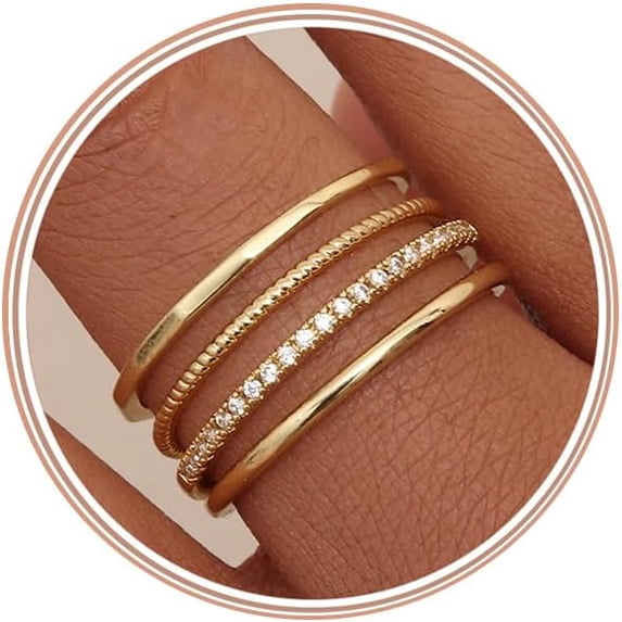 14K Gold Plated 1.3mm Thin Stackable Rings for Women - Minimalist Non Tarnish Half Cubic Zirconia Band Rings - Dainty Trendy Statement Stacking Rings Set Size 5-10