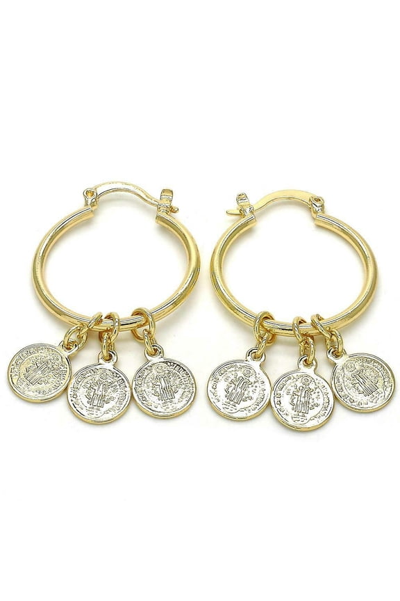 14K Gold Plated 2 X 25 Mm Hoop W/ Snap In Type Clasp San Benito Design