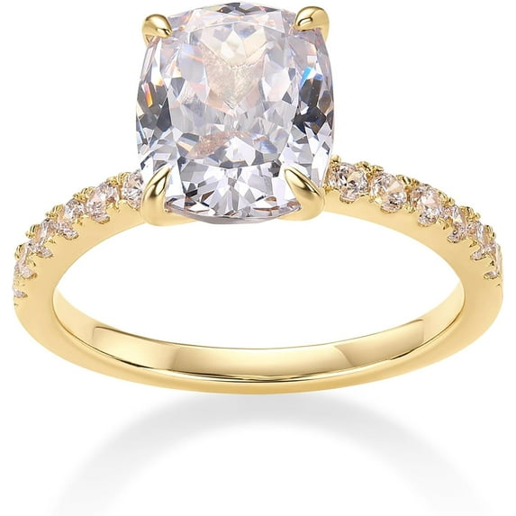 14K Gold Plated 3 CT Cushion Cut Engagement Ring for Women | Promise Wedding Band | Elongated Cubic Zirconia Fake Engagement Rings