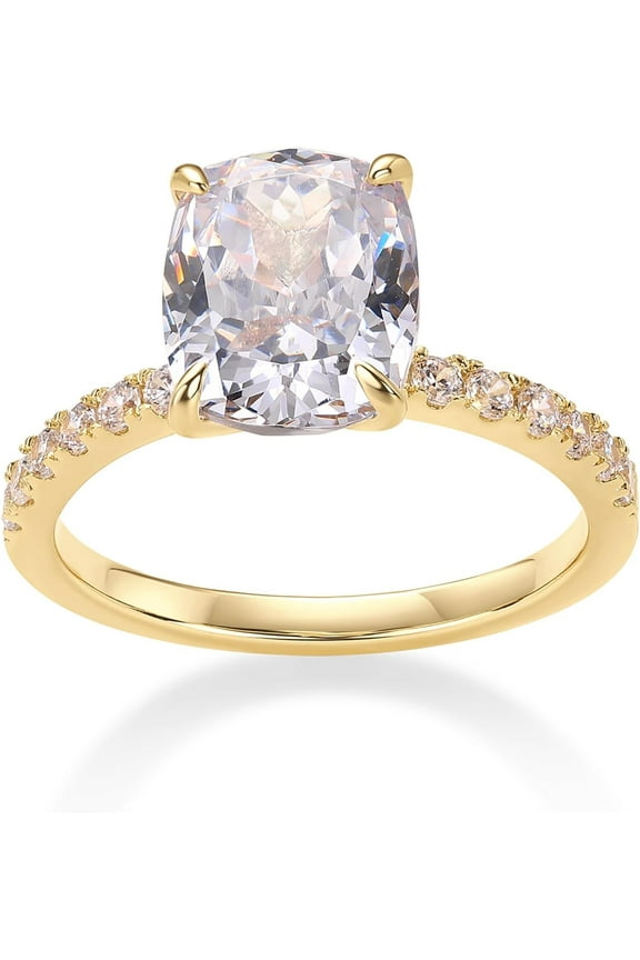 14K Gold Plated 3 CT Cushion Cut Engagement Ring for Women | Promise Wedding Band | Elongated Cubic Zirconia Fake Engagement Rings