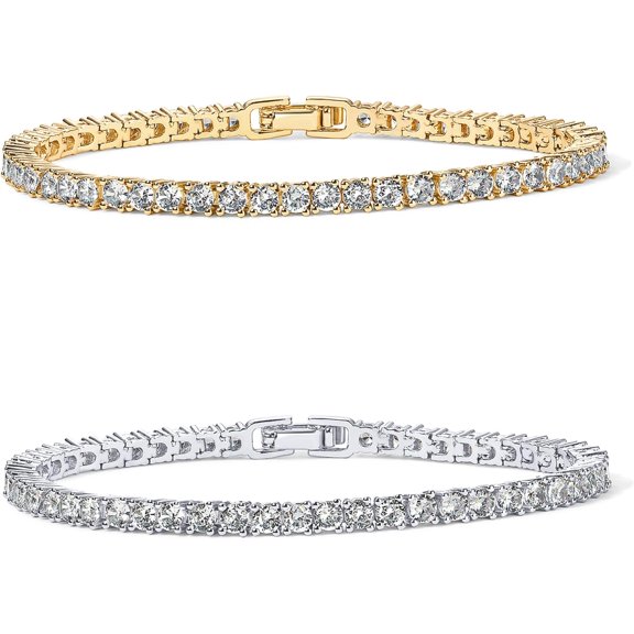 14K Gold Plated 3mm Cubic Zirconia Classic Tennis Bracelet | Gold Bracelets for Women | Size 6.5-7.5 Inch