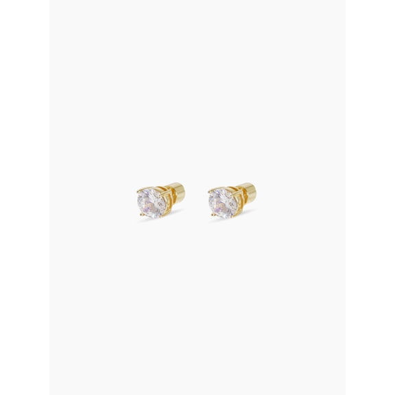 14K Gold-Plated 7mm Prong-Set Cubic Zirconia Stud Earrings for Women – Classic Everyday Jewelry Gift
