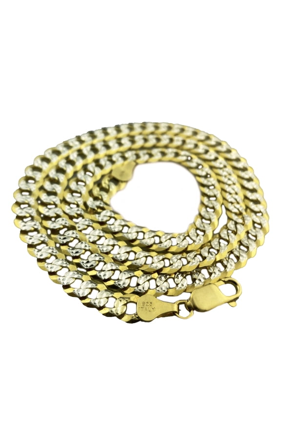 14K Gold Plated 925 Italy Sterling Silver Two-Tone Diamond Cut Cuban Chain 20" Inch x 6MM Thick