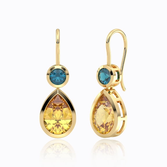 14K Gold Plated 925 Silver Drop Earrings with Natural Citrine & London Blue Topaz | Handcrafted Jewelry for Women