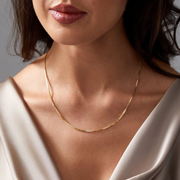 14K Gold Plated 925 Sterling Silver Box 1.8mm Chain Necklace All Sizes UNISEX