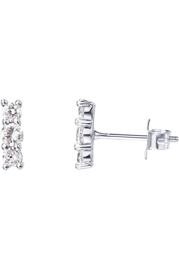 14K Gold Plated 925 Sterling Silver CZ Simulated Diamond Earrings | Dainty Geometric Shape Mini Bar Stud Earrings for Women