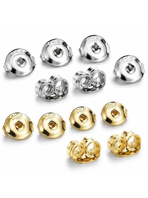 14K Gold Plated 925 Sterling Silver Earring Backs Replacements - Secure Locking Screw Backs for Stud Earrings, 6 Pairs Gold and White Gold